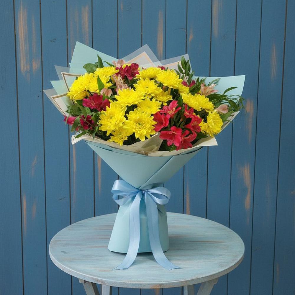Букет цветов из: Альстромерии и Хризантемы в Кировский Астраханской области