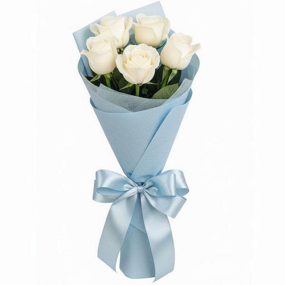 Букет 5 Белых роз Проуд в Кировский Астраханской области