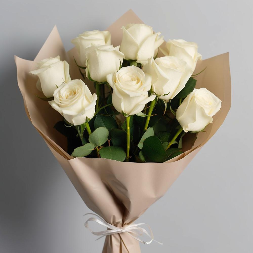 Букет 9 Белых роз Эдлесс Лав в Кировский Астраханской области