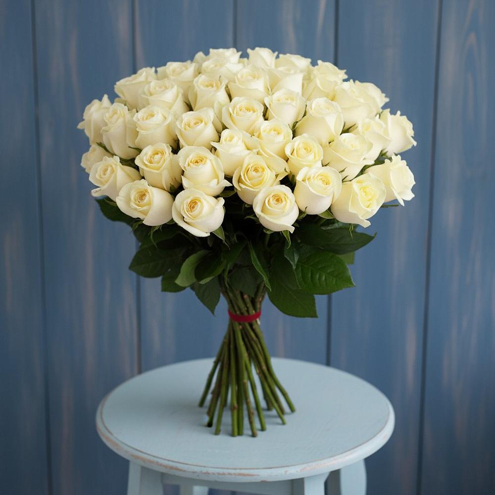 Букет 51 Белая роза Эдлесс Лав в Кировский Астраханской области