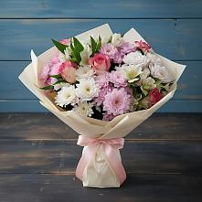 Букет цветов из:  Хризантемы, Альстромерии и Розы в Кировский Астраханской области