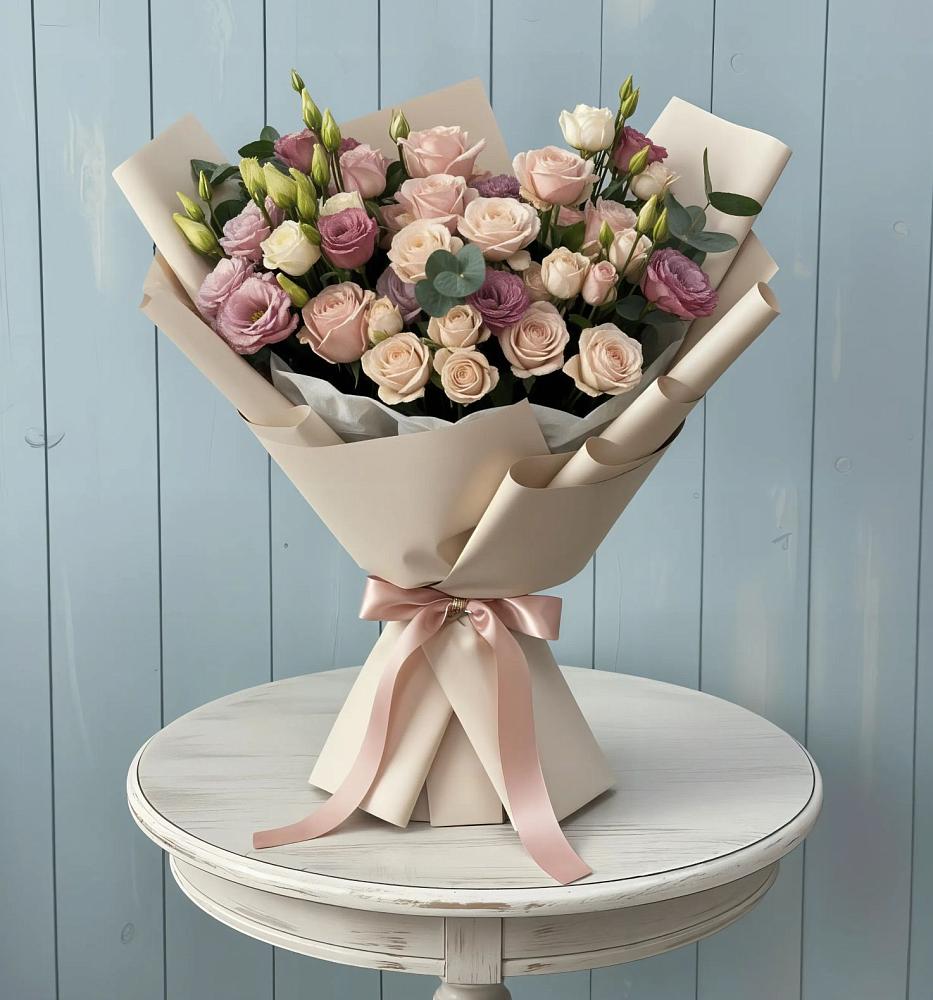 Букет цветов из: Розы и Лизиантусы в Кировский Астраханской области