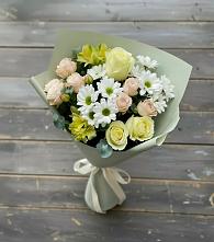 Букет цветов из:  Альстромерии, Розы и Хризантемы в Кировский Астраханской области