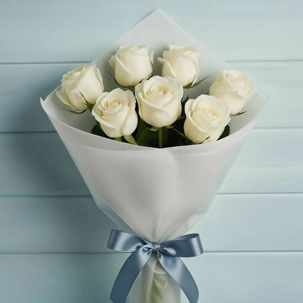 Букет 7 Белых роз Эдлесс Лав в Кировский Астраханской области